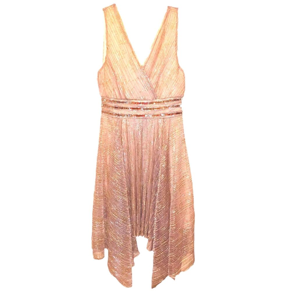 NWT Venus Hanky Hem Champagne Shimmer Dress Size 4 Cocktail Party Prom Wedding